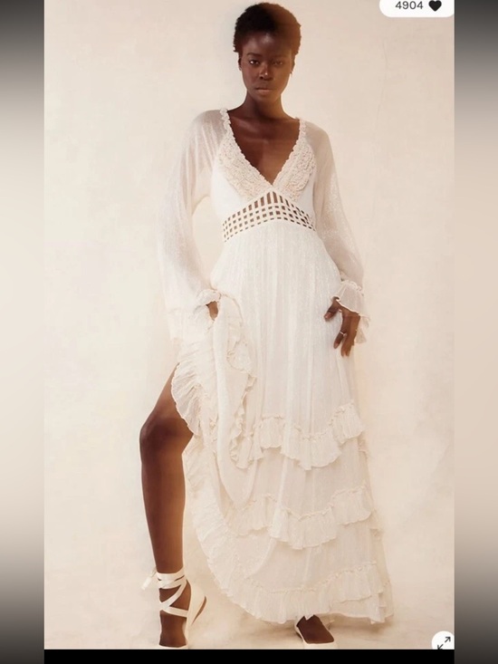 Free People Dresses & Skirts - Free People Seraphina Metallic Ruffles
Lattice Cutouts Maxi Dress size S $350